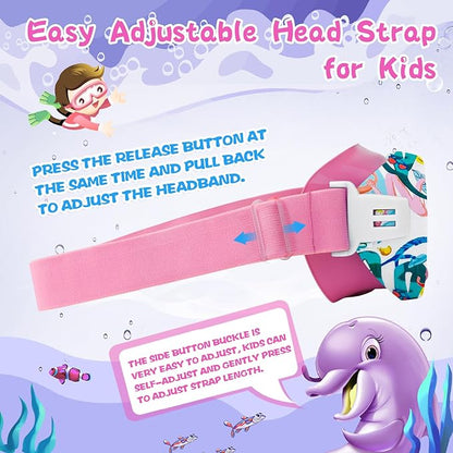 Kids Swim Goggles with Nose Cover, 180° Panoramic Snorkel Mask with Anti-Fog & Anti-Leak Design, Comfort Fabric Strap UV Protection Lens for Boys Girls Ages 3-15