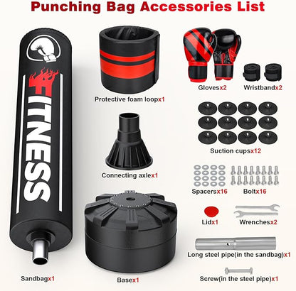 Freestanding Punching Bag for Adults - Heavy Boxing Bag with 12oz Boxing Gloves and Wristband for MMA, Kickboxing, Home Gym Training