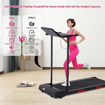 Walking Pad Treadmill with Handle Bar, 3.5HP Compact Electric Walking Pads Treadmills with Handles for Home Apartment Small, 0.6-10MPH Portable Foldable Folding Small Treadmill Home, 400LBS Capacity