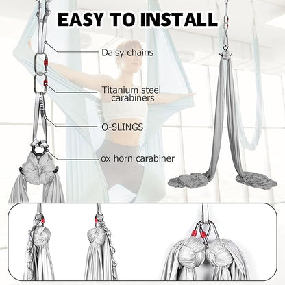 Aerial Silks Kit & Aerial Yoga Hammock - 11Yd Premium Fabric Hardware - Easy Setup for Flying Yoga, Aerial Swing & Fitness - Supports Up to 14ft Rigging