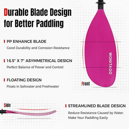 Kayak Paddles with Alloy Shaft and PP Blade, Floating Kayaking Oars, Adjustable 230-250 cm/90-98 Inches, 210-230 cm/82-90 Inches