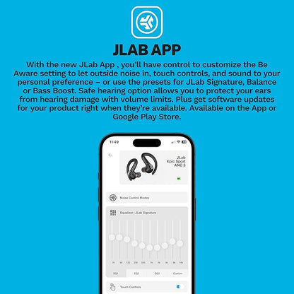 JLab Epic Air Sport ANC 3 True Wireless Bluetooth Earbuds for Active Workout, Hybrid Dual Drivers for Premium Sound, Hi-Res Audio, Spatial Audio, AAC, Sweatproof, 12+ Hours Playtime, Google Fast Pair