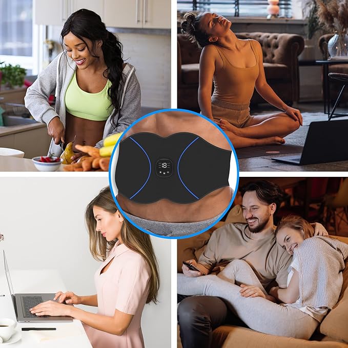 FDA Cleared, ABS Stimulator - EMS Muscle Stimulator, Portable Muscle Training for Abdomen, Abdominal Toning Belt, Fitness Ab Workout Equipment for Women and Men, Black Blue