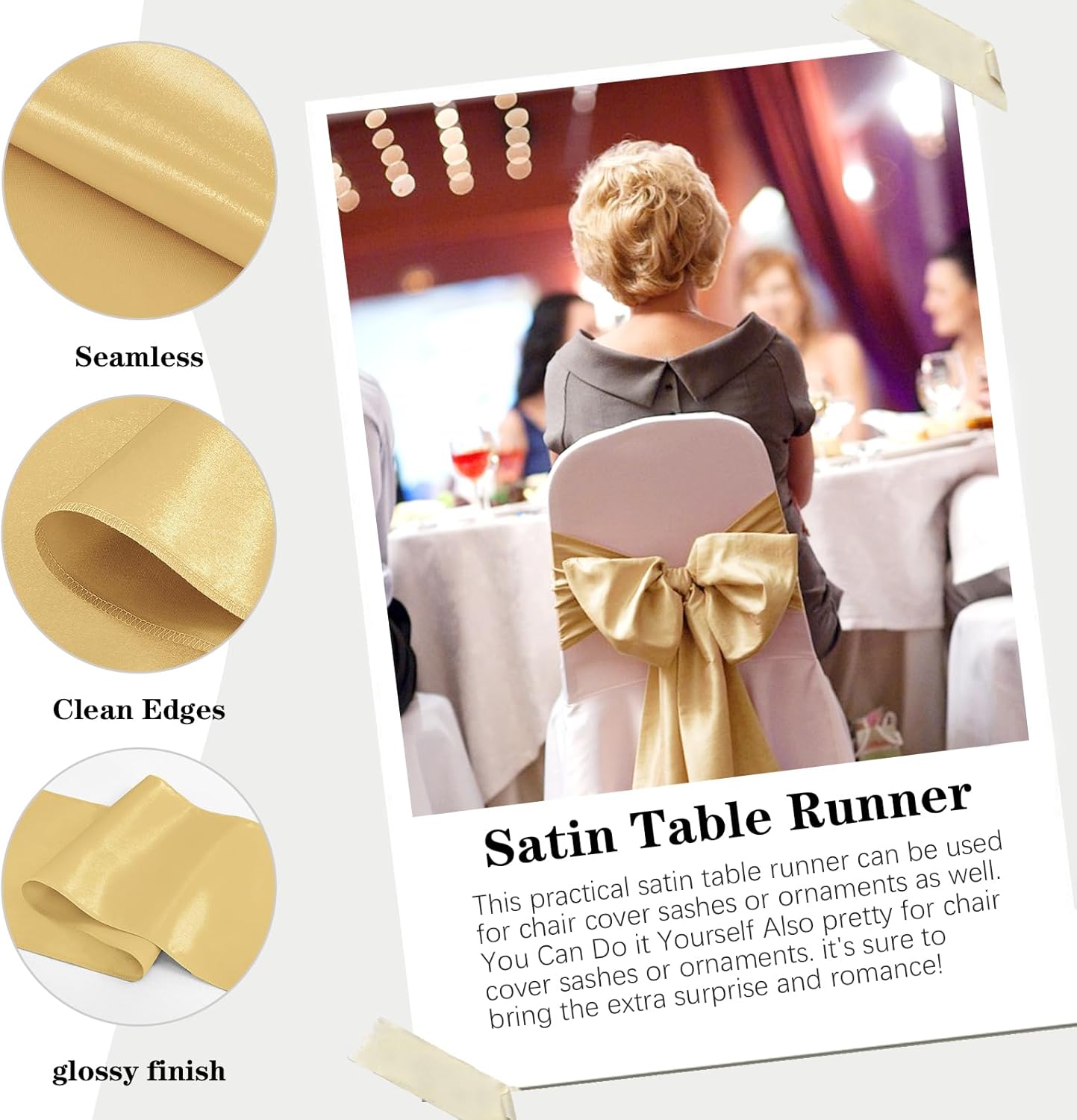 10 Pack Satin Table Runner 12 x 108 Inch Long Light Gold Silk Table Runner for Wedding Party Banquet Birthday Decoration