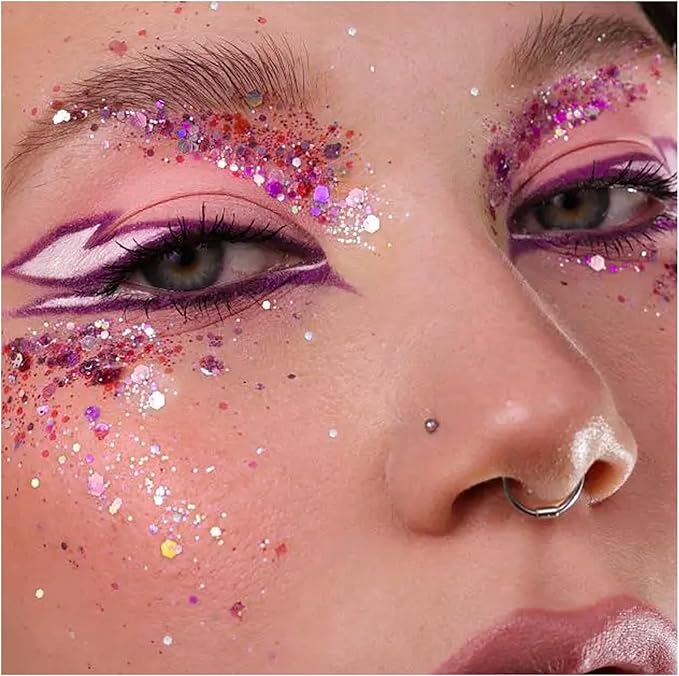 Body Glitter, Face Glitter, Hair Glitter,YGQQOY Holographic Concerts Festival Rave Chunky Glitter Gel, 12 Colors