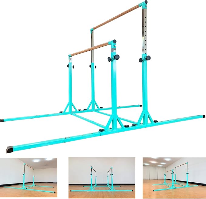 Gymnastics Double Horizontal Bars 3Play Parallel Bars Uneven Bars Gymnastics Training Kip Bar with 304 Stainless Steel Regulating Arms & Fiberglass Rail for Indoor Outdoor Home Club Use