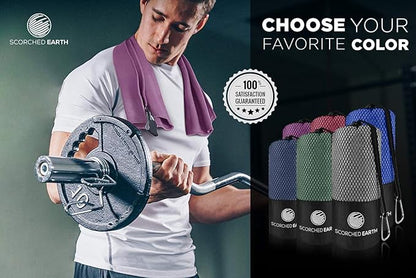 ScorchedEarth Microfiber Travel & Sports Towel Set - Quick Dry, Super Absorbent, Compact, Lightweight - for Camping, Backpacking, Hiking, Beach, Yoga, Swimming - Includes 2 Sizes + Carrying Bag & Clip