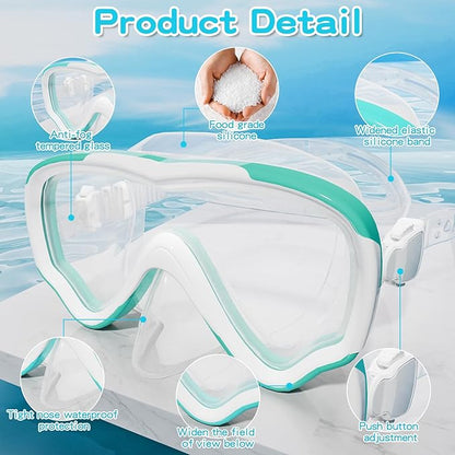 Kids Swim Goggles with Nose Cover, Snorkel Diving Mask Anti-Fog Anti-UV, Snorkeling Gear Swimming Goggles for Kids 3-14 2PCS