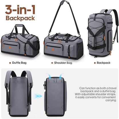 Gym Bag for Men and Women with Shoe & Laptop Compartment, 3-in-1 Sports Travel Duffel Bag Anti-Theft Weekender Carry-On Backpack for Airplane & Workout, Overnight Travel Bag,35L (Dark Grey, Medium)