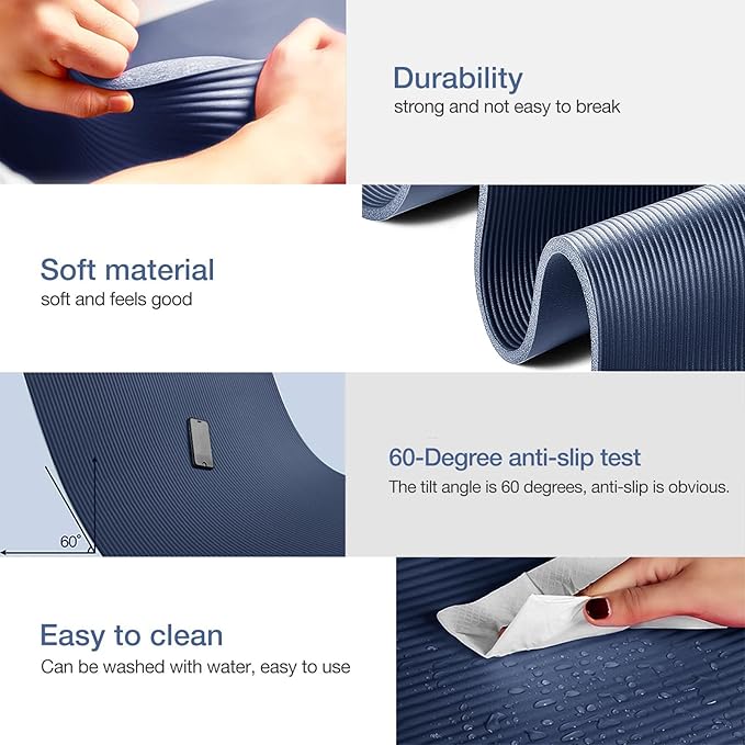 Thick Yoga Mat Non Slip, Large Size 72" L x 32" W x 0.6" TH, Premium Exercise & Fitness Mat with Carrying Strap and Bag, Workout Mats for Home