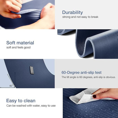 Thick Yoga Mat Non Slip, Large Size 72" L x 32" W x 0.6" TH, Premium Exercise & Fitness Mat with Carrying Strap and Bag, Workout Mats for Home