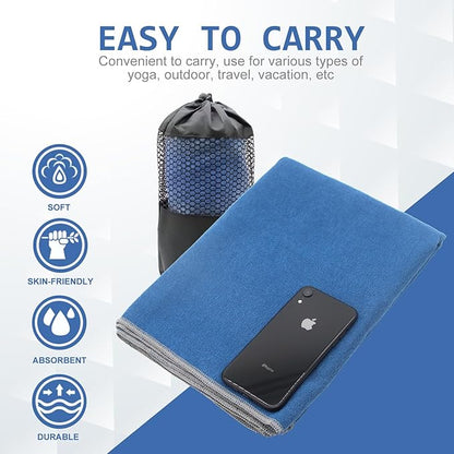 Eunzel Yoga Towel,Hot Yoga Mat Towel with Grip Dots Sweat Absorbent Non-Slip for Hot Yoga, Pilates and Workout 24" x72", Steel Blue