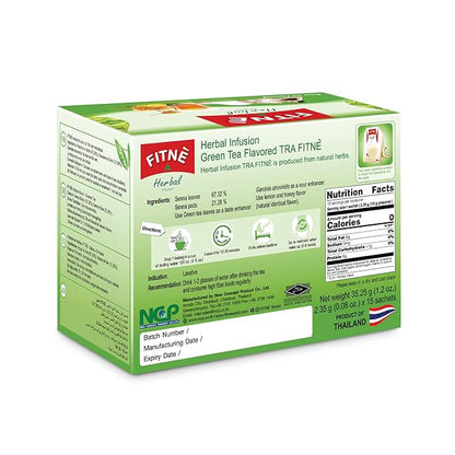 FITNE Green Tea Herbal Honey Lemon With Garcinia Senna Infusion Gentle Detox Cleanse High Antioxidant No Calories Stevia Sweetener, 15 Tea Bags