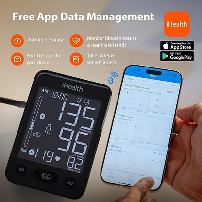 iHealth Accu Blood Pressure Monitor – 4.5" Large LCD, Clinically Accurate, Irregular Heartbeat Alert, Body & Cuff Detection, Bluetooth Sync, Adjustable Large 8.6"–17" Cuff– Easy for Seniors & Adults