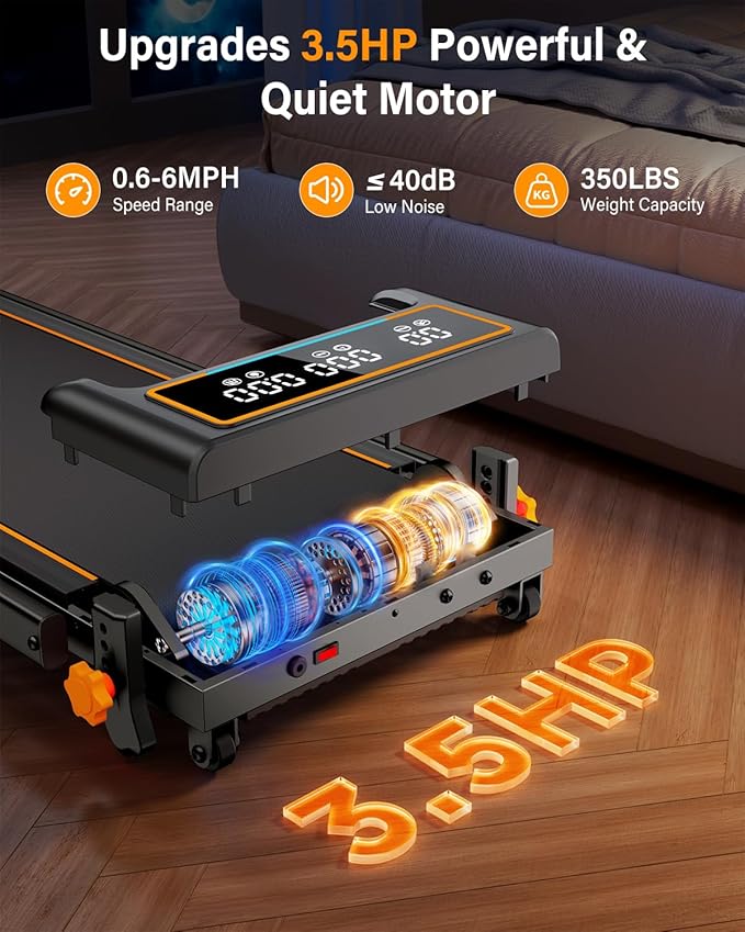 Treadmill Walking Pad with 10% Incline/Handle Bar/2 LED Display, 3.5HP Portable Treadmills for Home Small, Foldable Walking Pad Treadmill 350+lb Capacity, Smart App, 4 Adjustable Incline, RGB Light