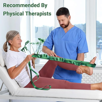 Stretch Strap With Loops For Physical Therapy, Yoga Straps For Stretching With Loops, Non-elastic Leg Straps For Knee Rehab, 8 ft Long x 1.2 inch Wide