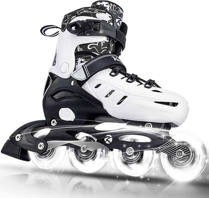 Inline Skates for Kids and Adult, Adjustable Fun Illuminating Skates for Girls, Boys, Women and Men Outdoor and Indoor, Beginner