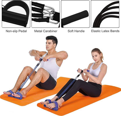 Pedal Resistance Band, 4-Tube Elastic Pull Rope, Sit-up Equipment, Yoga Strap Bodybuilding Expander, Exercise Bands, Fitness Equipment for Abdomen, Waist, Arm, Leg Stretching Slimming Training