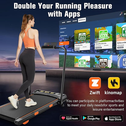 7.8MPH Incline Treadmill for Home, Walking Pad with Handle Bar, Under Desk Compact Treadmill with 350 Lbs Capacity, LED Display & APP, Remote Control, 3.0HP