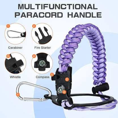 Insulated Water Bottle 64 oz, Half Gallon Water Jug Cold 48H, BPA Free Stainless Steel Bottles with Straw/Chug 2-in-1 Lid, Bag, Paracord Handle, Silicone Boot, Sports Gym School Metal Flask