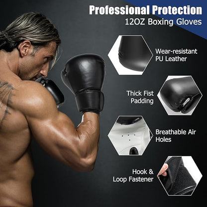 GYMAX Punching Bag, 68” Freestanding Boxing Bags with Gloves & Suction Cup Base, 220lbs Filled Punching Bag Stand for Adults, Kickboxing Bag for MMA Muay Thai Fitness