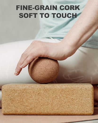 Trideer Cork Yoga Blocks, 2 Pack Natural Cork Blocks, High Density with Non Slip Surface, Eco-Friendly Accessories and Ideal for Yoga, Pilates, Stretching