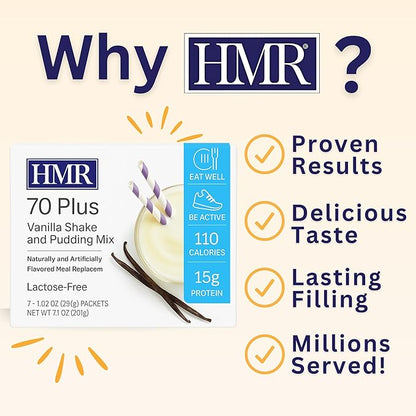 HMR 70 Plus Vanilla Shake & Pudding Mix | Meal Replacement Powder | Lactose-Free | 15g Protein | Supports Healthy Weight Loss | Easy to Make | Low Calorie | 21 Single Serving Packets