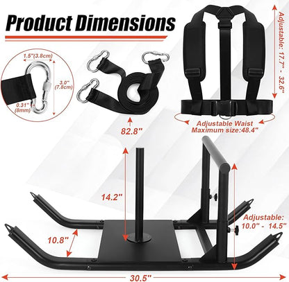 GDFISH Large Weight Sled, Adjustable Height Handle Push Sleds, Workout Fitness Sled for Training Running Speed, Compatible with 1" & 2" Weight Plate, Easy Obstacle Clearance for Grass, Sand, Cement