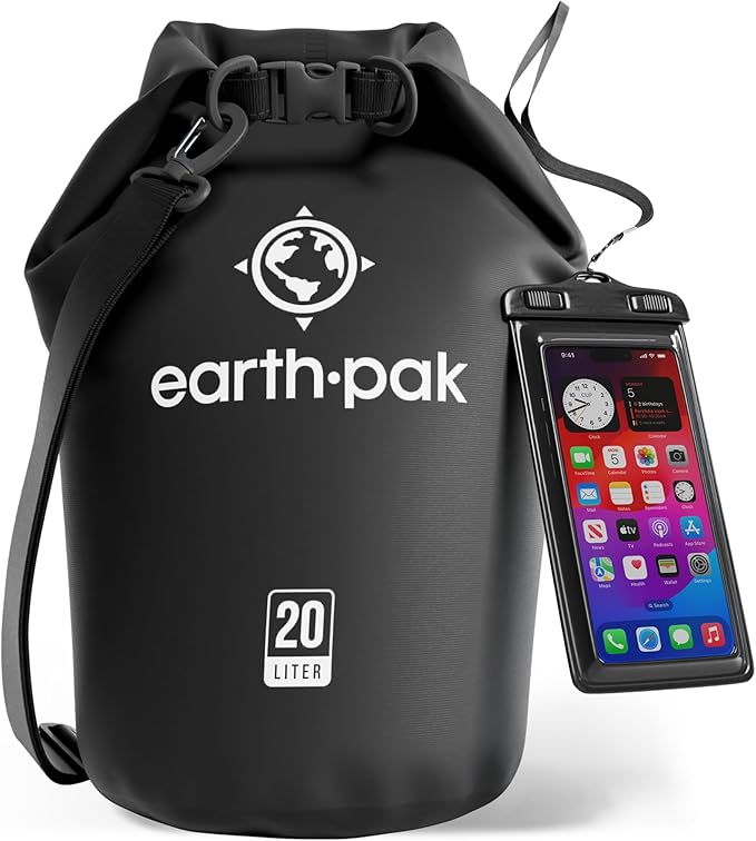 Earth Pak Waterproof Dry Bag - Roll Top Waterproof Backpack Sack Keeps Gear Dry for Kayak with Waterproof Phone Case