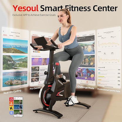 YESOUL Indoor Exercise Bike for Home, Stationary Bike with Silent Magnetic Resistance, 300lbs Capacity, Stable Triangle Frame, Adjustable Resistance & Smart App with Scenic Rides and Live Classes