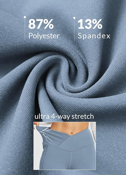 baleaf Women's V Crossover Flare Leggings with Pockets Yoga Pants High Waist Casual Workout Gym Bell Bottom Leggings