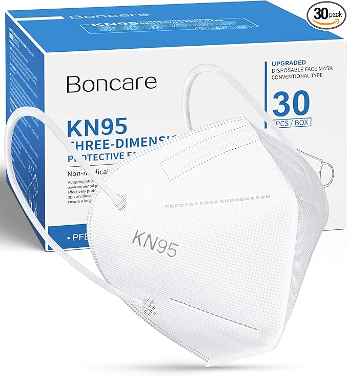 Boncare KN95 Face Mask 30 PCs, 5-Layer Face Mask for Men & Women, Updated Breathable, Comfortable (White)