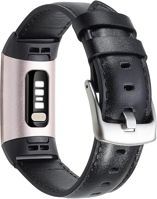 Leather Bands Compatible for Fitbit Charge 4/ Charge 3/ Charge 3 SE Fitness Tracker, Genuine Leather Band Replacement Strap Wristband Accessories for Women Men