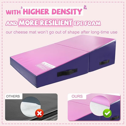 Kangaroo Hoppers Incline Gymnastics Mat, 48”x24”x14” / 56"x28"x15" / 34”x24”x13” Folding Wedge for Kids Tumbling, Skill Training, Multiple Colors Cheese Mat for Gymnastics, Home Gym Exercise