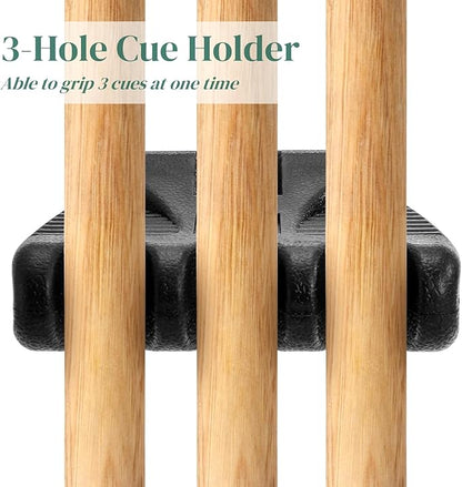 3 Holes Pool Cue Holder, Portable Weighted Pool Stick Holder, Non-slip Cue Rest for Table, Mini Billiard Cue Rack with Chalk Holder