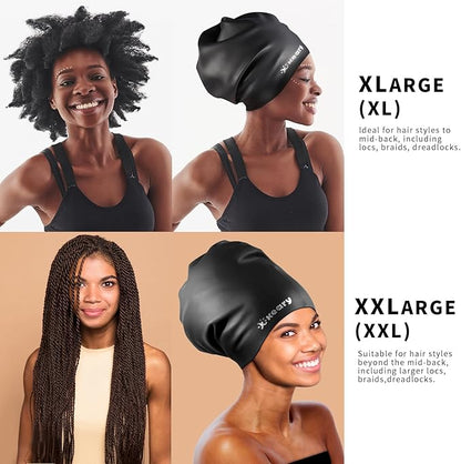 Keary Extra Large Swim Cap for Braids and Dreadlocks Extensions Weaves Long Hair, Waterproof Silicone Cover Ear Bath Pool Shower Swimming Cap for Adult Youth to Keep Hair Dry, Easy to Put On and Off