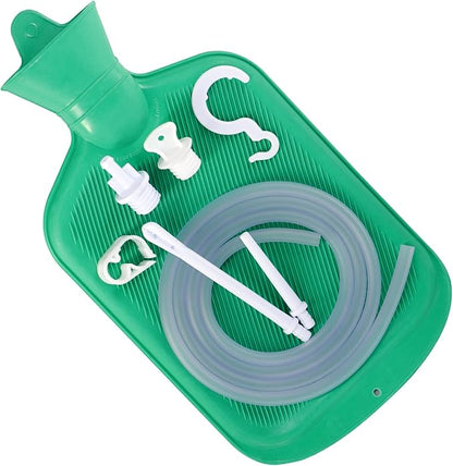 Enema Bag Kit with 5ft Hose Coffee Enemas at Home Water Shower Douche Colon Detox Cleanse Kit with Enema Tubing, Enema Tips, Clamp and Hook (Green, 2 L)