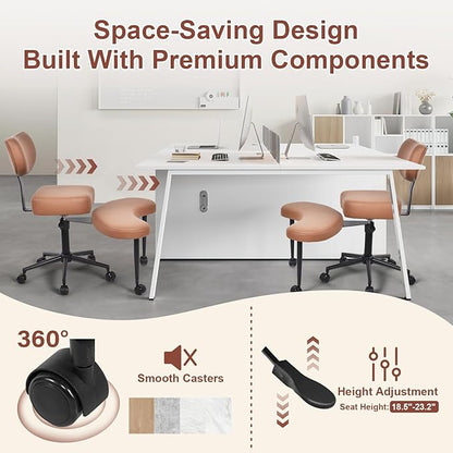 Meditation Chair Cross Legged ADHD Office Chair for Adults with Wheels Ergonomic Back Support and Leg Rest for Multi Position Criss Cross Sitting Kneeling and Yoga Height Adjustable, Leather Style