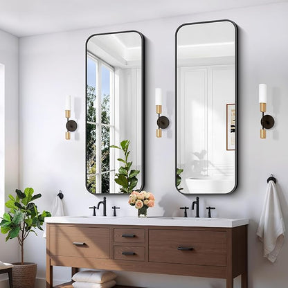 FORBATH Bathroom Mirror 20" x 55", Rectangle Black Bathroom Mirror with Black Aluminum Frame Rounded Corner, Wall Mounted Mirror for Bedroom Entryway Living Room