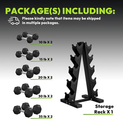 Hex Dumbbell Sets with Rack, 60-550 lb Rubber Encased Exercise & Fitness Dumbbells Set with Rack Option, Hand Weight for Strength Training, Weight Dumbbells