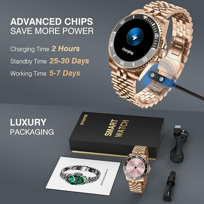 2025 DA GPT Smart Watch, Deep Search, Heart Rate, Blood Pressure, Blood Oxygen, Sleep Monitor, 107 Sports Modes, Waterproof Round Watch, 1.19-inch AMOLED Display, Compatible Android and iOS Gold Metal