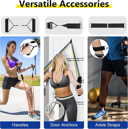 Resistance Bands Set, Workout Bands with Handles, Door Anchor, Ankle Straps and Carry Bag, Exercise Bands for Shape Body and Home Workouts
