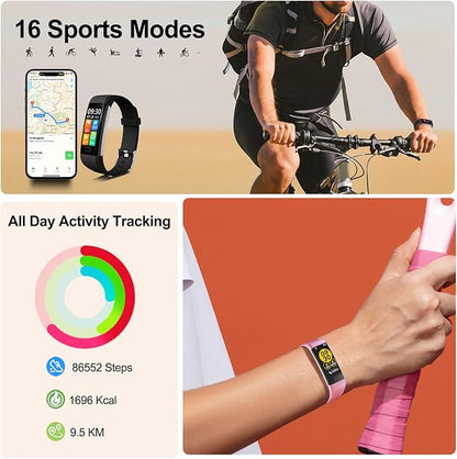 ENGERWALL Fitness Tracker with Step Counter/Calories/Stopwatch, Activity Tracker with Heart Rate Monitor, IP68, Health Tracker with Sleep Tracker, Smartwatch, Pedometer Watch for Women Men Kids