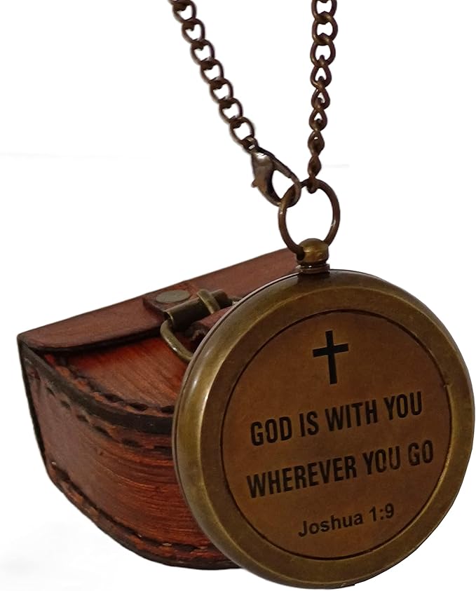 2 Inch Brass Compass With Chain Leather Case