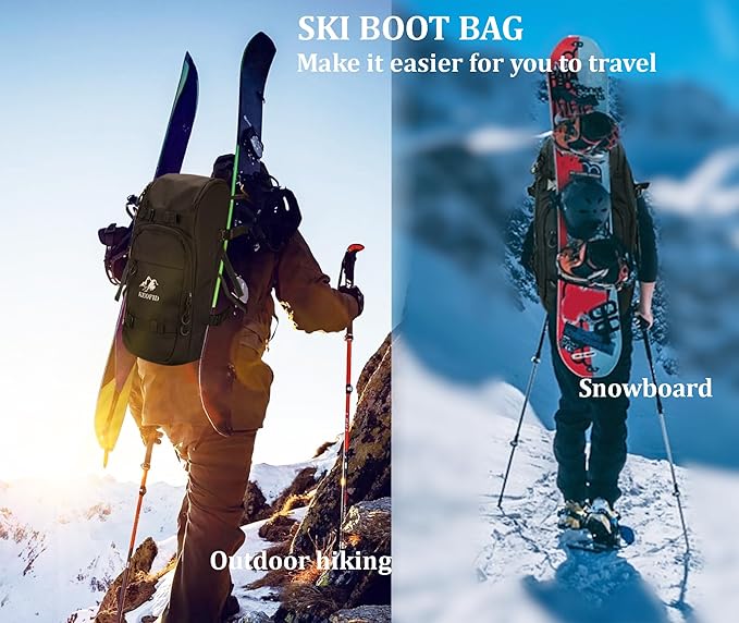 KEOFID 50L Ski Boot Bag Backpack, Waterproof Ski Bag, Travel Backpack for Ski Helmet, Snowboard