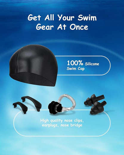 Kids Swim Goggles, Anti-fog and UV Protection with Swim Cap for Age 3-15 Youth Boys Girls Toddler