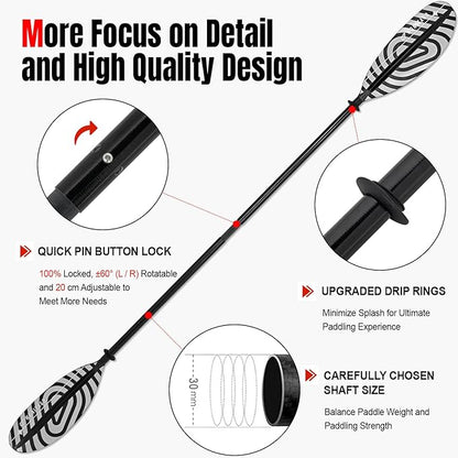 Kayak Paddles with Fiberglass Shaft and Reinforced PP Blade, Floating Adjustable Kayaking Oars, 3 Piece, 220-240 cm/86-94 Inches, 240-260 cm/94-102 Inches