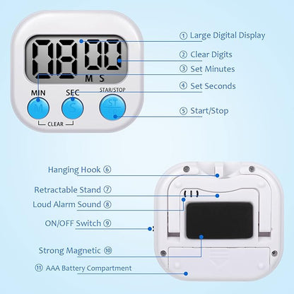 Flutesan 6 Pack Digital Kitchen Timer First Day of School Back to School for Cooking with 6 Pcs Lanyard Magnetic Back and On/Off Switch Second Minute Count up Countdown