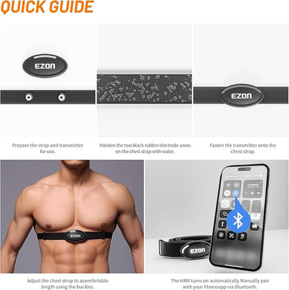 EZON Heart Rate Monitor Chest Strap | Bluetooth 5.1 & ANT+, Waterproof, Compatible with Garmin, Wahoo, Polar, Strava for Running, Cycling, Workout (C009 Pro)