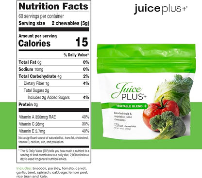 Juice Plus+ Vegetable Blend Soft Chews - Vegan Gummies with Nutrients from Broccoli, Parsley, Spinach, Beets and More - for All Ages - 120 Chewables